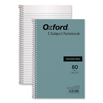 Oxford One-Subject Notebook, Medium/College Rule, Blue Cover, (80) 9.5 x 6 Sheets (65121)