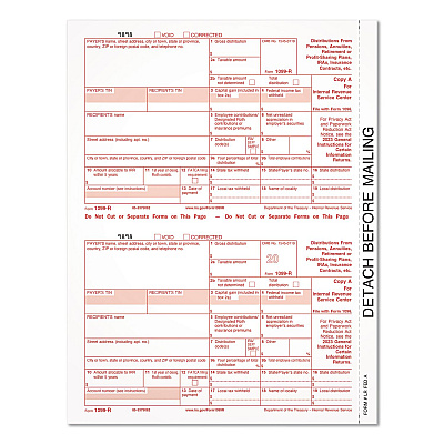 Adams 2023 1099-R Tax Form, 1 Part, Federal Copy, 2 Forms/Sheet, 50 Forms Total (920103)
