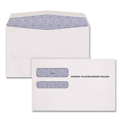 TOPS Double-Window 1095 B and C Tax Form Envelopes, Commercial Flap, Gummed Closure, 5.63 x 9, White, 100/Pack (1945423)