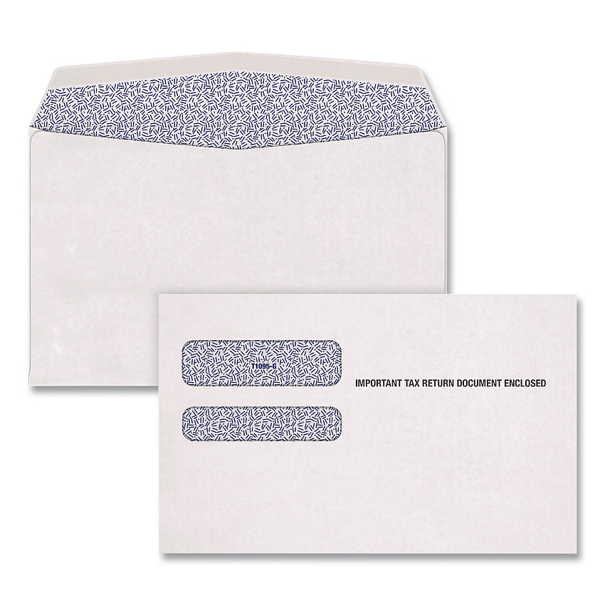 TOPS Double-Window 1095 B and C Tax Form Envelopes, Commercial Flap, Gummed Closure, 5.63 x 9, White, 100/Pack (1945423)