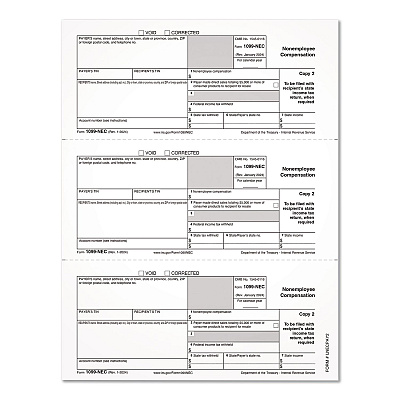Adams 2024 1099-NEC Copy 1 or 2 Laser/Inkjet Tax Forms, 8.5 x 3.66, 3 Forms/Sheet, 150 Forms Total (2986503)