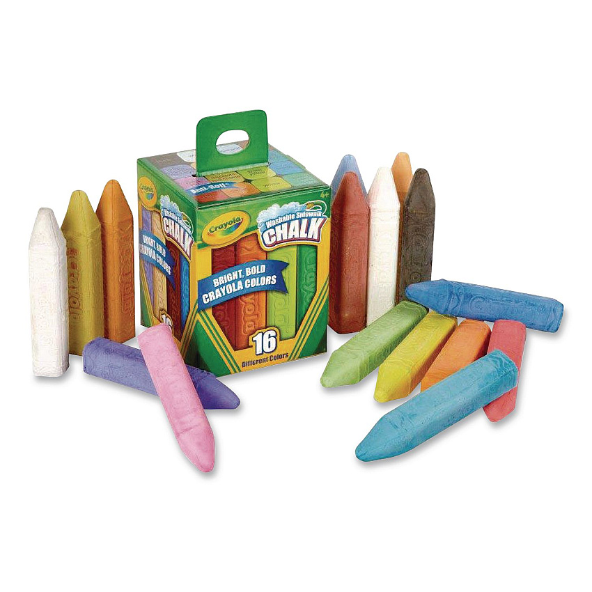 Crayola Washable Sidewalk Chalk, 4.25" x 0.75 Diameter, Assorted Colors, 16 Sticks/Box (512016)