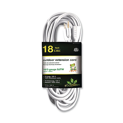 GoGreen Power 16 AWG Outdoor Extension Cord, 18 ft, 13 A, White (GG13718WH)