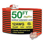 GoGreen Power 12 AWG Lighted End Heavy-Duty Extension Cord, 50 ft, 15 A, Orange/Black (GG14050)