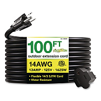 GoGreen Power 14 AWG Heavy-Duty Extension Cord, 100 ft, 13 A, Black (GG13800BK)