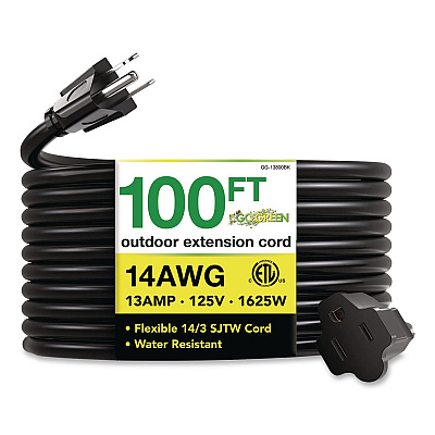 GoGreen Power 14 AWG Heavy-Duty Extension Cord, 100 ft, 13 A, Black (GG13800BK)