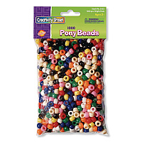 Creativity Street Pony Beads, Plastic, 0.24" x 0.35", Assorted Bright Hues, 1,000/Pack (PAC3552R)