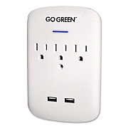 GoGreen Power 3 Outlet 2 USB Wall Tap, 735 J, White (GG13000USB2)