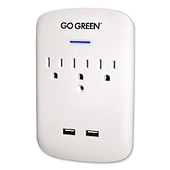 GoGreen Power 3 Outlet 2 USB Wall Tap, 735 J, White (GG13000USB2)