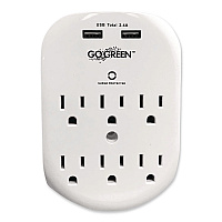 GoGreen Power 6 Outlet 4 USB Wall Tap, 735 J, White (GG16000USB4)