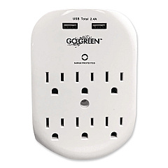 GoGreen Power 6 Outlet 4 USB Wall Tap, 735 J, White (GG16000USB4)