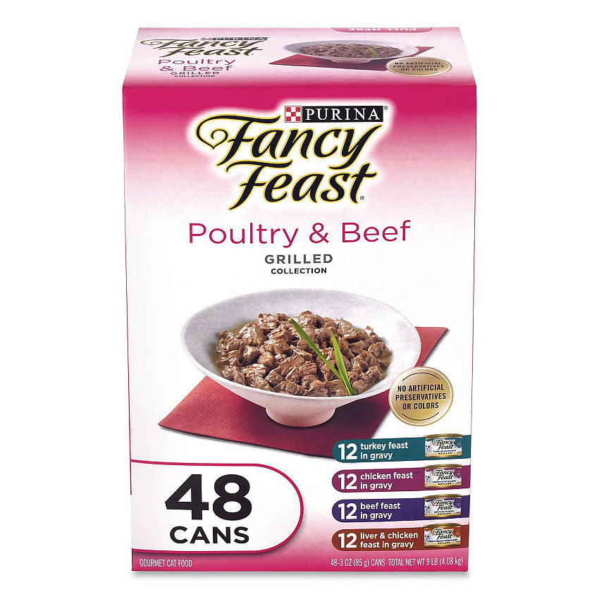 Fancy Feast Poultry and Beef Variety Pack, Assorted Flavors, 3 oz Can, 48/Carton (22002665)
