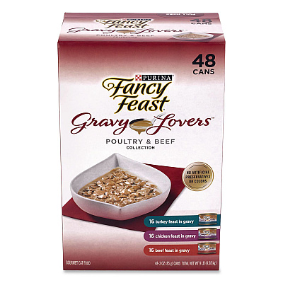 Fancy Feast Gravy Lovers Poultry and Beef Variety Pack, Assorted Flavors, 3 oz Can, 48/Carton (22002666)