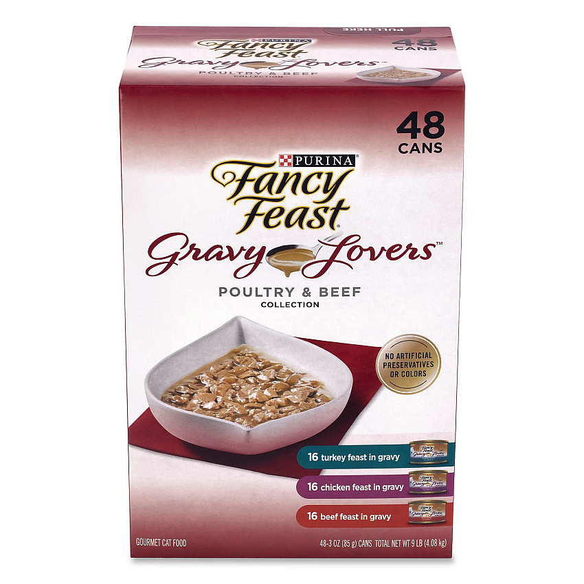 Fancy Feast Gravy Lovers Poultry and Beef Variety Pack, Assorted Flavors, 3 oz Can, 48/Carton (22002666)