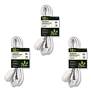 GoGreen Power Household Extension Cord, 12 ft, 13 A, White, 3/Pack (GG247123)