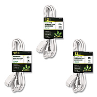 GoGreen Power Household Extension Cord, 12 ft, 13 A, White, 3/Pack (GG247123)