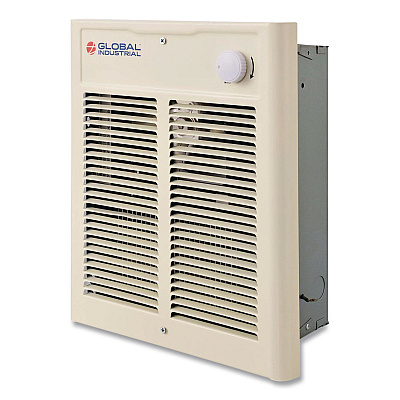Global Industrial Fan Forced Wall Heater, Shaded Pole Motor, 1,500 W, 10.63 x 4.75 x 12.25, White (246744)