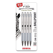 Zebra F-301 Signature Series Earthy Tones Ballpoint Pen, Retractable, Fine 0.7 mm, Black Ink, Pewter Barrel, 4/Pack (27214)