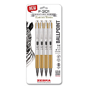 Zebra F-301 Signature Series Earthy Tones Ballpoint Pen, Retractable, Fine 0.7 mm, Black Ink, Sandstone Barrel, 4/Pack (27254)