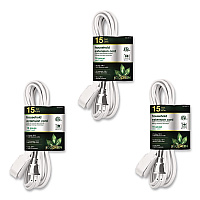 GoGreen Power Household Extension Cord, 15 ft, 13 A, White, 3/Pack (GG247153)