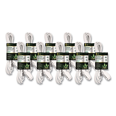 GoGreen Power Household Extension Cord, 6 ft, 13 A, White 10/Pack (GG2470610)