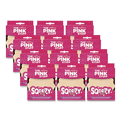 The Pink Stuff Sqeezy Dual Scrubber/Sponge, 4 x 5.3, 3.8" Thick, Pink, 12/Carton (823773CT)