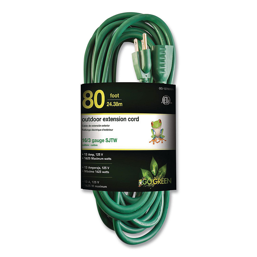 GoGreen Power 16 AWG Outdoor Extension Cord, 80 ft, 10 A, Green (GG13780GN)