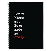 Love Made Me Crazy Undated Journal, Medium/College Rule, Black/White/Red Cover, (80) 8 x 6 Sheets (55052)