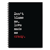 Love Made Me Crazy Undated Journal, Medium/College Rule, Black/White/Red Cover, (80) 8 x 6 Sheets (55052)
