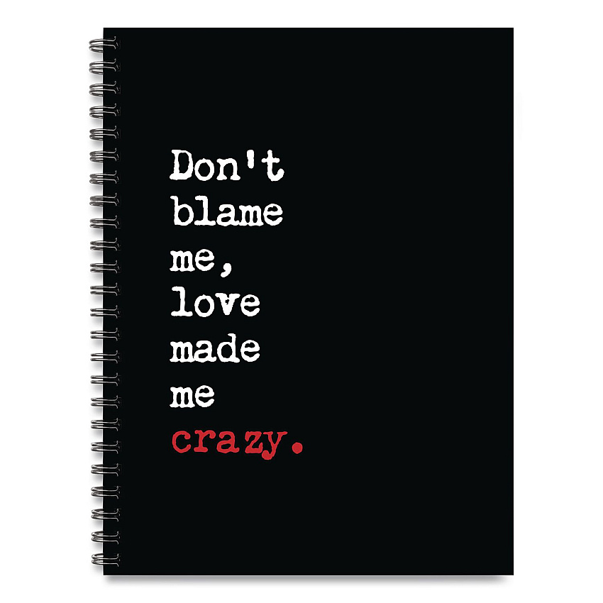 Love Made Me Crazy Undated Journal, Medium/College Rule, Black/White/Red Cover, (80) 8 x 6 Sheets (55052)