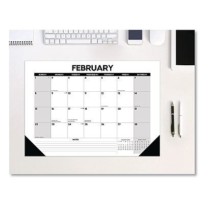Basic Small Monthly Desk Pad Calendar, 17 x 12, White/Gray/Black Sheets, Black Headband/Corners, 12-Month (Jan to Dec) 2026 (57063)
