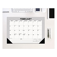 Pinstripe Small Monthly Desk Pad Calendar, 17 x 12, White/Gray Sheets, Black Headband, Black Corners, 12-Month (Jan-Dec) 2026 (57131)