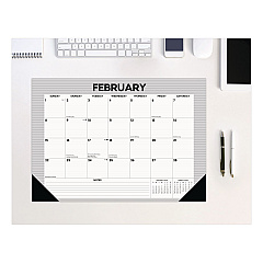 Pinstripe Small Monthly Desk Pad Calendar, 17 x 12, White/Gray Sheets, Black Headband, Black Corners, 12-Month (Jan-Dec) 2026 (57131)