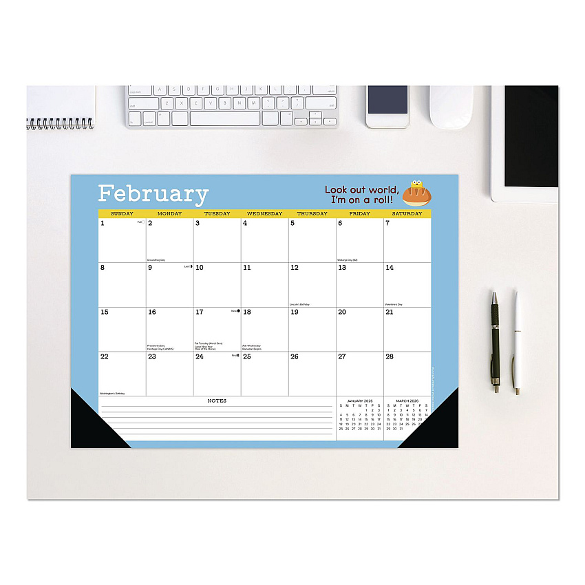 Punny Art of David Olenick Monthly Desk Pad Calendar, 17x12, White/Multicolor, Black Headband/Corners, 12-Month Jan-Dec 2026 (57148)