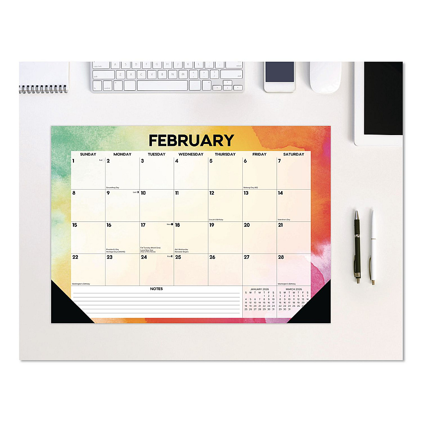 Rainbow Gradient Small Monthly Desk Pad Calendar, 17 x 12, White Sheets, Black Headband/Corners, 12-Month (Jan to Dec): 2026 (57155)