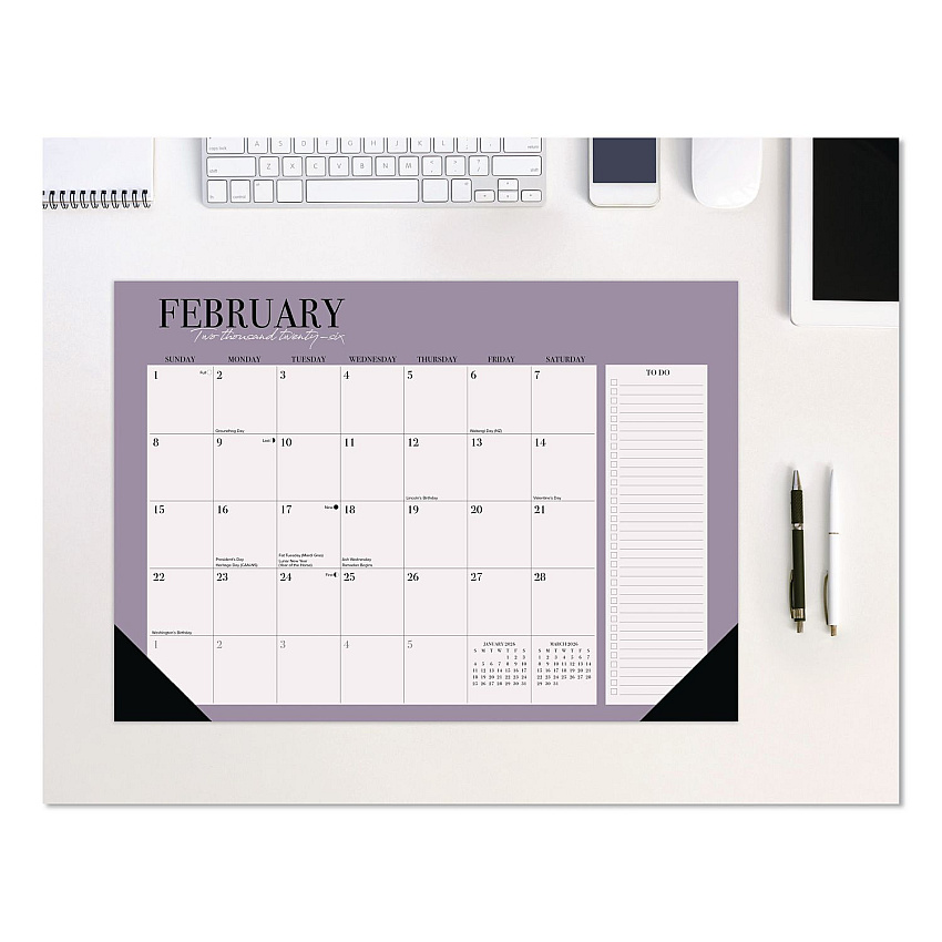 Urban Chic Small Monthly Desk Pad Calendar, 17 x 12, White Sheets, Black Headband/Corners, 12-Month (Jan to Dec): 2026 (57179)