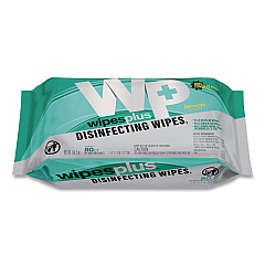 Carlisle WipesPlus Disinfecting Surface Wipes, 1-Ply, 7 x 8, Lemon, White, 80 Wipes/Refill Pack, 12 Packs/Carton (37701)