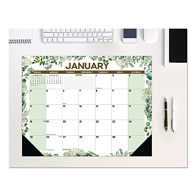Eucalyptus Large Monthly Desk Pad Calendar, 22 x 17, White/Green Sheets, Black Headband/Corners, 12-Month (Jan to Dec) 2026 (57223)