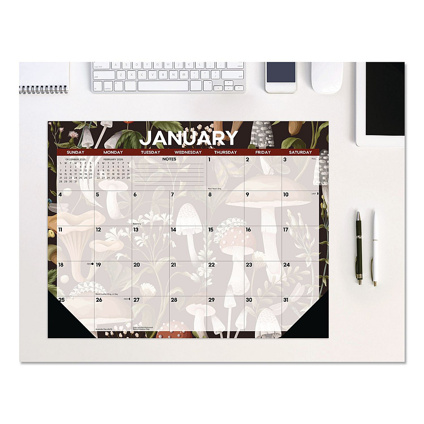Mushrooms Large Monthly Desk Pad Calendar, 22 x 17, Multicolor Sheets, Black Headband/Corners, 12-Month (Jan to Dec) 2026 (57247)