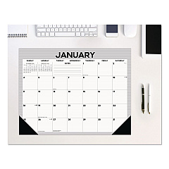 Perfect Pinstripe Large Monthly Desk Pad Calendar, 22x17, White/Gray Sheets, Black Headband/Corners, 12-Month (Jan-Dec) 2026 (57261)