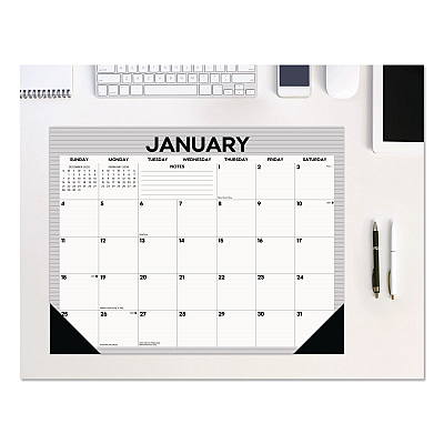 Perfect Pinstripe Large Monthly Desk Pad Calendar, 22x17, White/Gray Sheets, Black Headband/Corners, 12-Month (Jan-Dec) 2026 (57261)