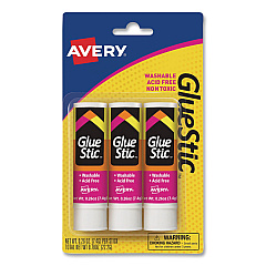 Avery Permanent Glue Stic, 0.26 oz, Applies White, Dries Clear, 3/Pack (00166PK)
