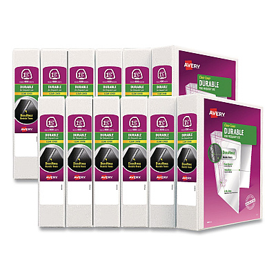 Avery Durable View Binder with DuraHinge and EZD Rings, 3 Rings, 1.5" Capacity, 11 x 8.5, White, 12/Carton (09401CT)