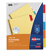 Avery Insertable Big Tab Dividers, 5-Tab, Double-Sided Gold Edge Reinforcing, 11 x 8.5, Buff, Assorted Tabs, 48 Sets/Carton (11109CT)