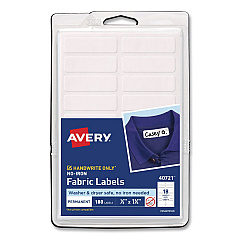 Avery No-Iron Fabric Labels, Handwrite Only, 0.5 x 1.75, White, 18/Sheet, 10 Sheets/Pack (40721)