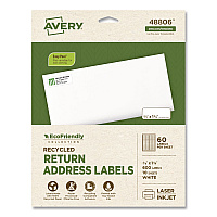 Avery EcoFriendly Recycled Return Address Labels, Inkjet/Laser, 0.66 x 1.75, White, 60/Sheet, 10 Sheets/Pack (48806)