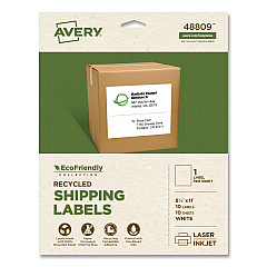 Avery EcoFriendly Recycled Shipping Labels, Inkjet/Laser, 8.5 x 11, White, 1/Sheet, 10/Pack (48809)