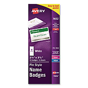Avery Pin-Style Badge Holder with Laser/Inkjet Insert, Top Load, 3.5 x 2.25, White, 24/Pack (74652PK)