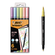 BIC Intensity Fineliner Dual Tip Felt Pen, Stick, Fine 0.7 mm Bullet, Variable Brush, Assorted Pastel Ink/Barrel Colors, 6/Pack (FPPDT6AST)