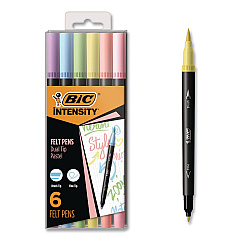 BIC Intensity Fineliner Dual Tip Felt Pen, Stick, Fine 0.7 mm Bullet, Variable Brush, Assorted Pastel Ink/Barrel Colors, 6/Pack (FPPDT6AST)